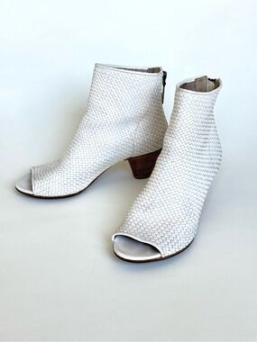 Marsèll Woven Leather Peep Toe Ankle Boots In White Leather - Size 36 - Italy